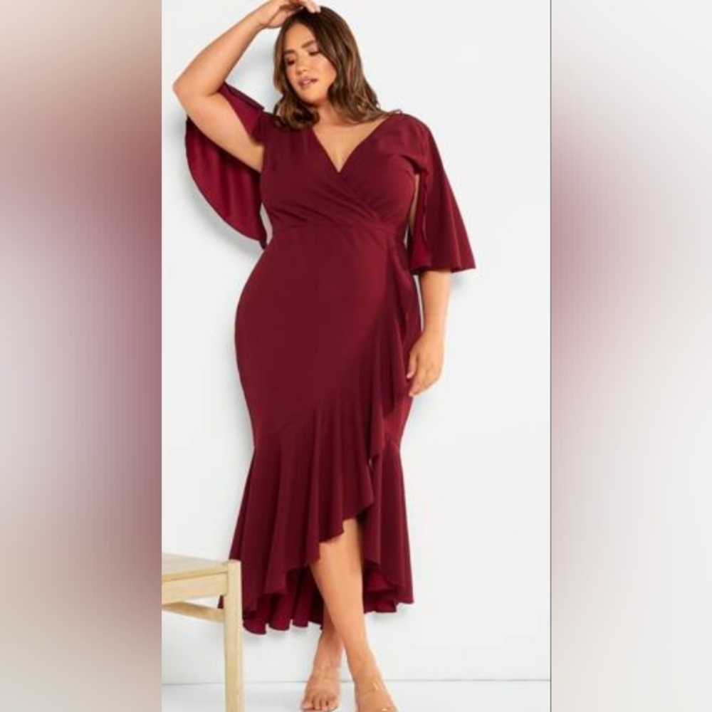 Shein Dress Maroon Burgundy XL  Cocktail Formal Ruffle Mother Of The Bride Groom
